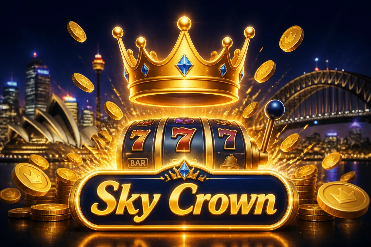 Sky Crown Casino Australia lobby with pokies, crown and jackpot