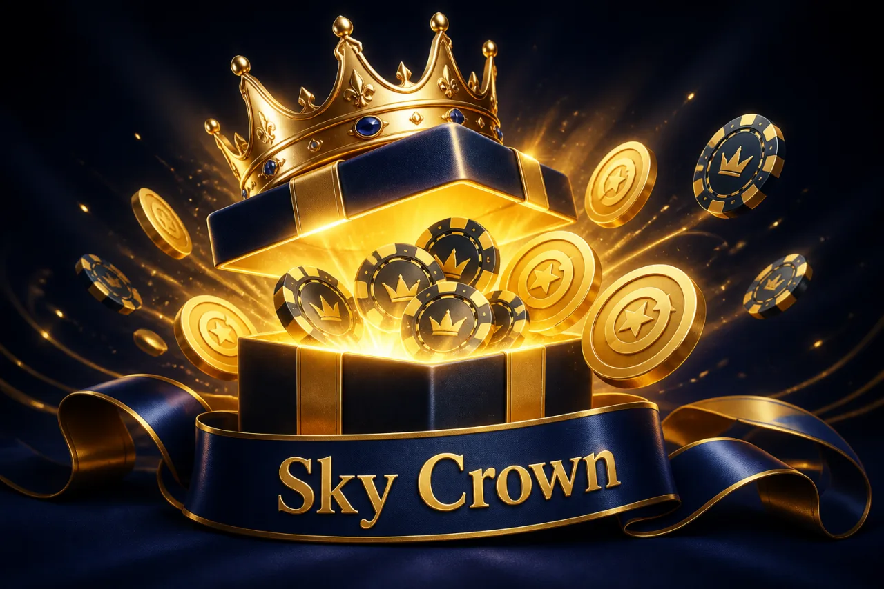 Sky Crown welcome bonus with free spins and casino chips